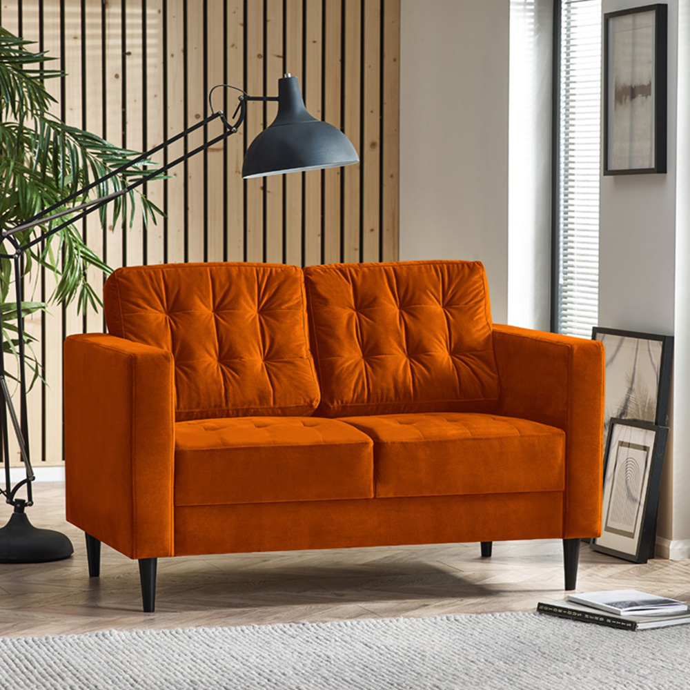Furniturebox Josie 2 Seater Burnt Orange Velvet Sofa Image 5