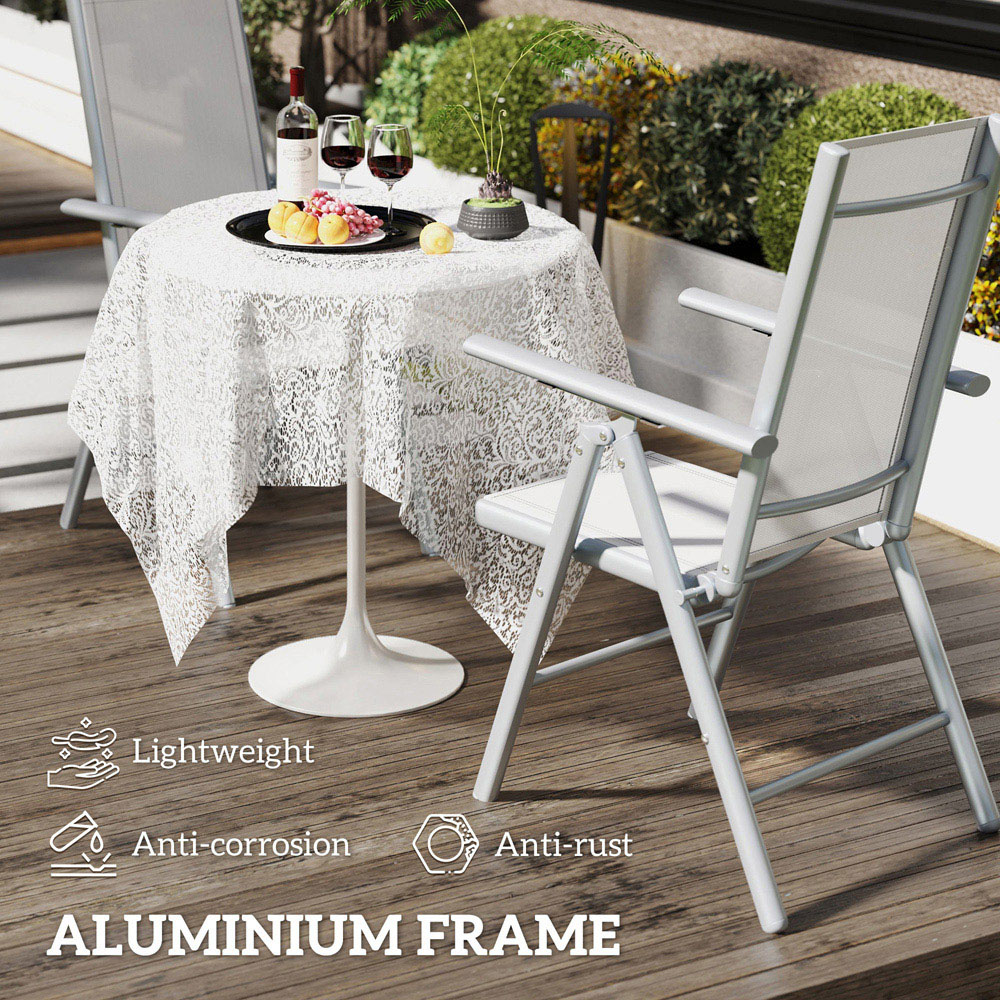 Outsunny Light Grey Folding Chair with Breathable Mesh Fabric Seat Set of 2 Image 4