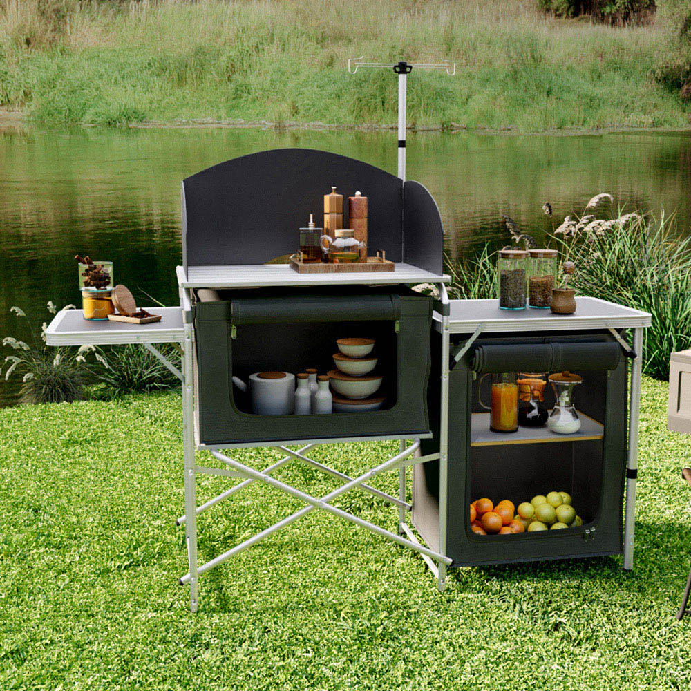 Living and Home Aluminium Camping Kitchen with Zippered Storage and Foldable Tables Image 2