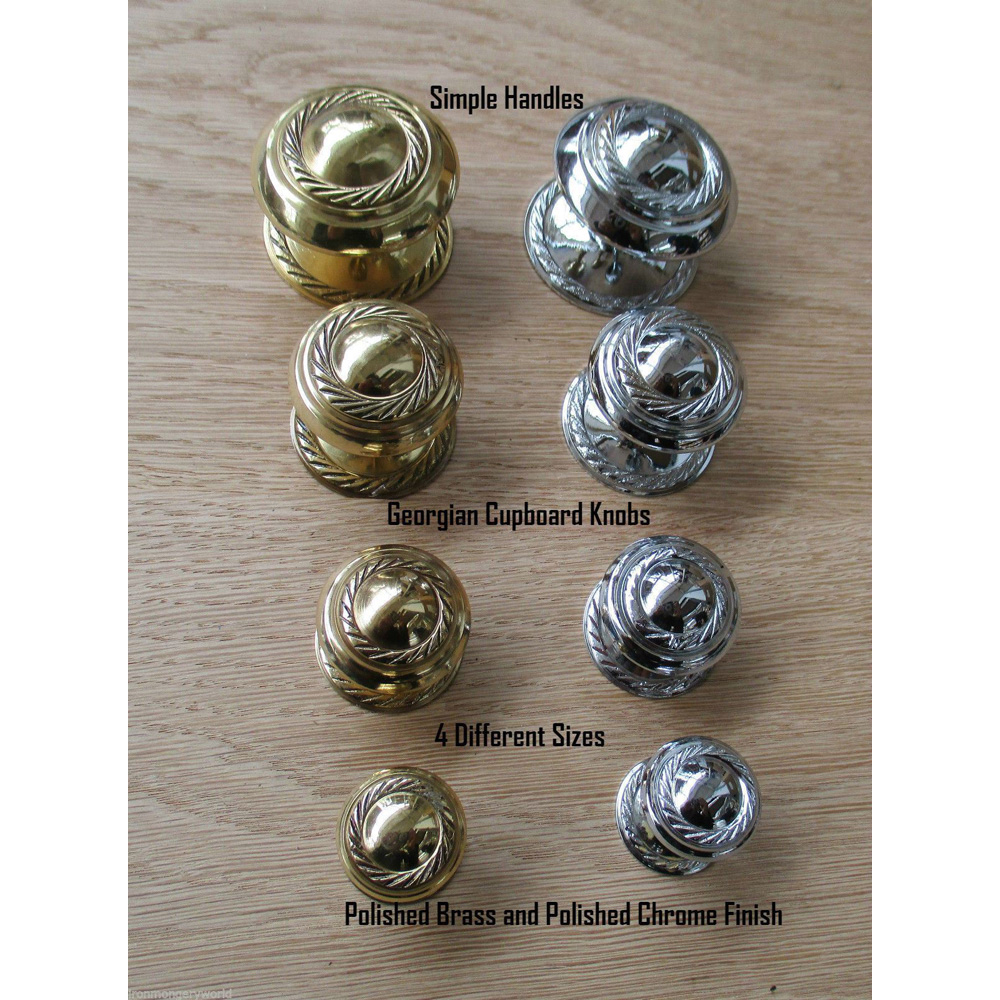 Golden Grace Georgian Chrome Finish Cupboard Knob Round Pull Handle Pair 50mm Image 2