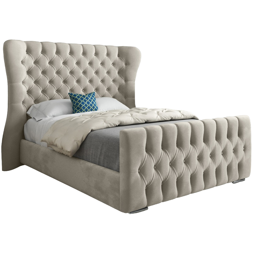 Parma King Size Silver Soft Velvet Upholstered Bed Frame with Curved Winged Headboard Image 2