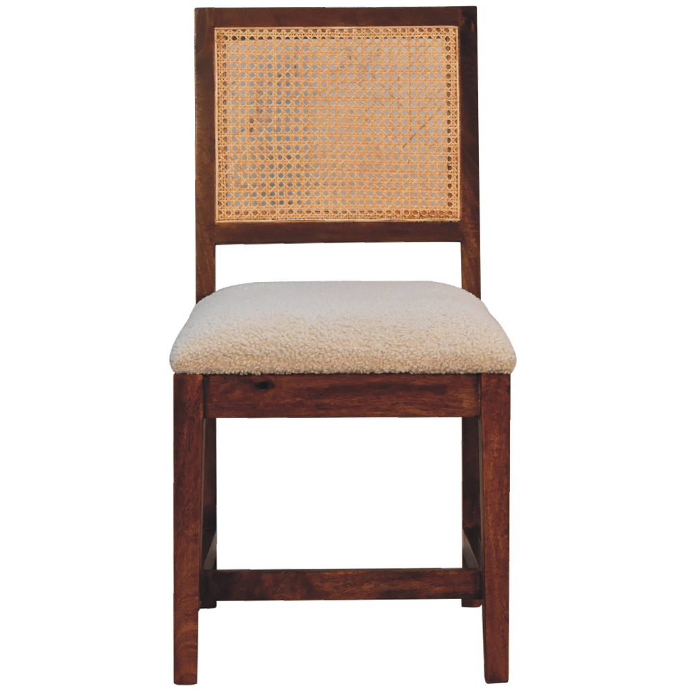 Artisan Furniture Chestnut and Cream Boucle Upholstered Rattan Mango Wood Chair Image 2