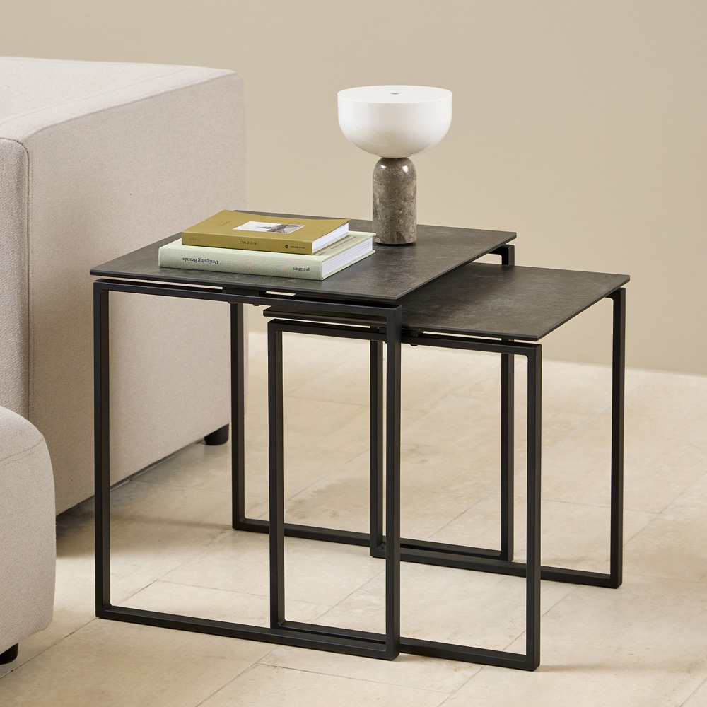 Florence Katrine Black Ceramic Square Nest of Coffee Tables Set of 2 Image 8