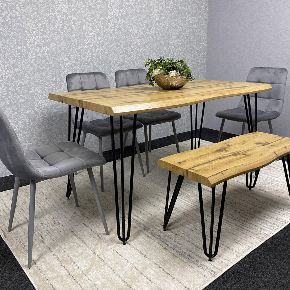 Kosy Koala 6 Seater Velvet Wooden Dining Set with Bench Grey Image 4