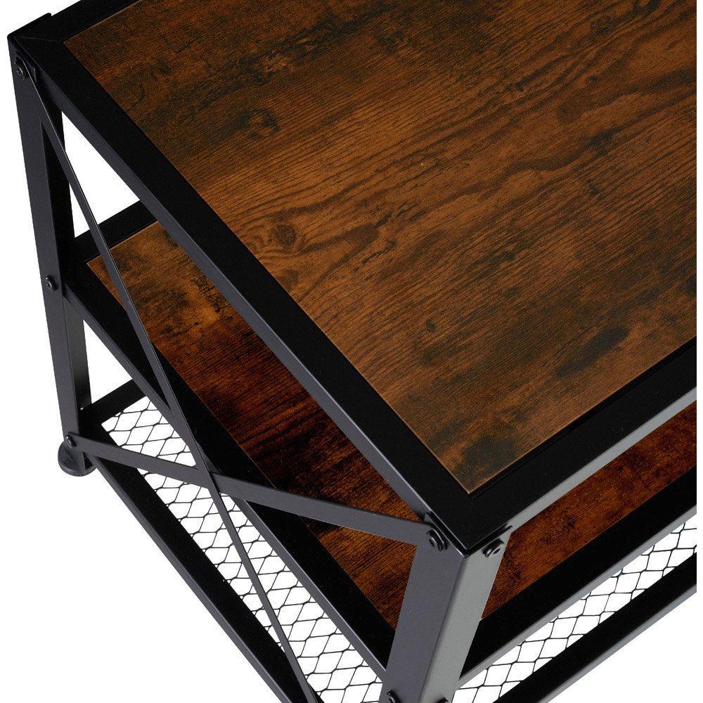 tectake 3 Shelf Dark Wooden and Steel Rustic TV Stand Image 7