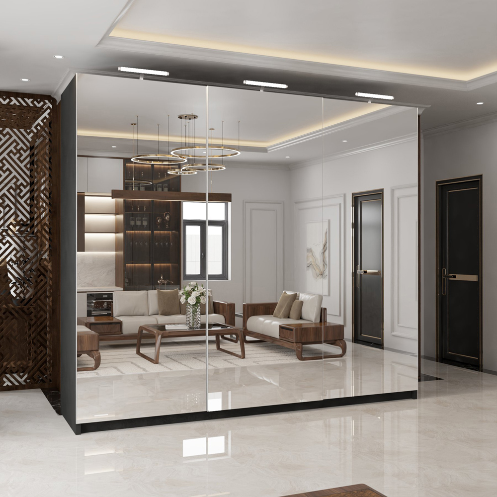 M N Furniture Modern 3 Door Black Mirrored Sliding Wardrobe 250cm Image 5