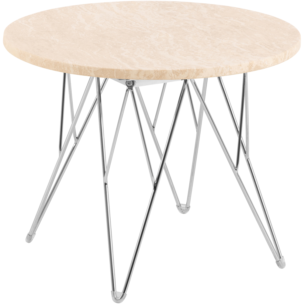 Florence Prunus Matt Beige Round Side Table with Chrome Steel Base Image 2