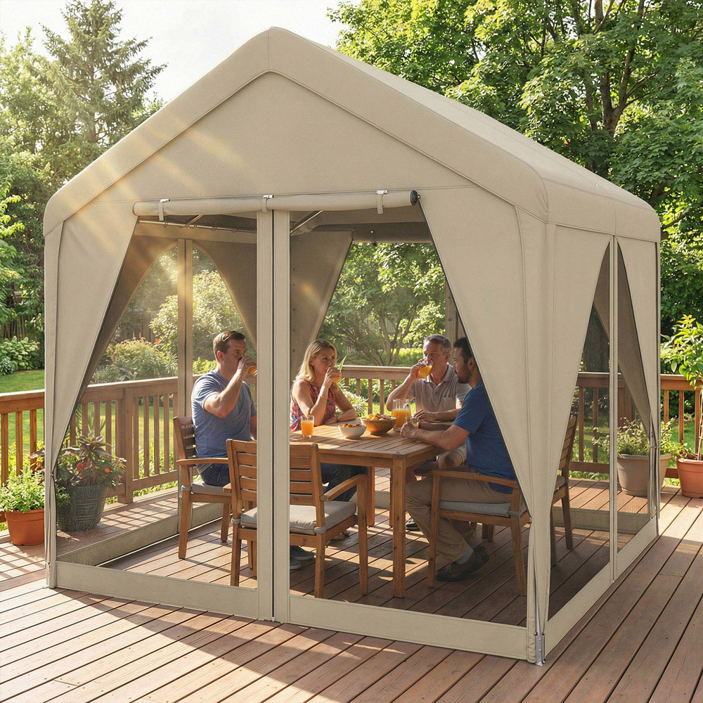 Outsunny 3 x 3m Khaki Garden Gazebo with Mesh Netting and Curtains Image 3