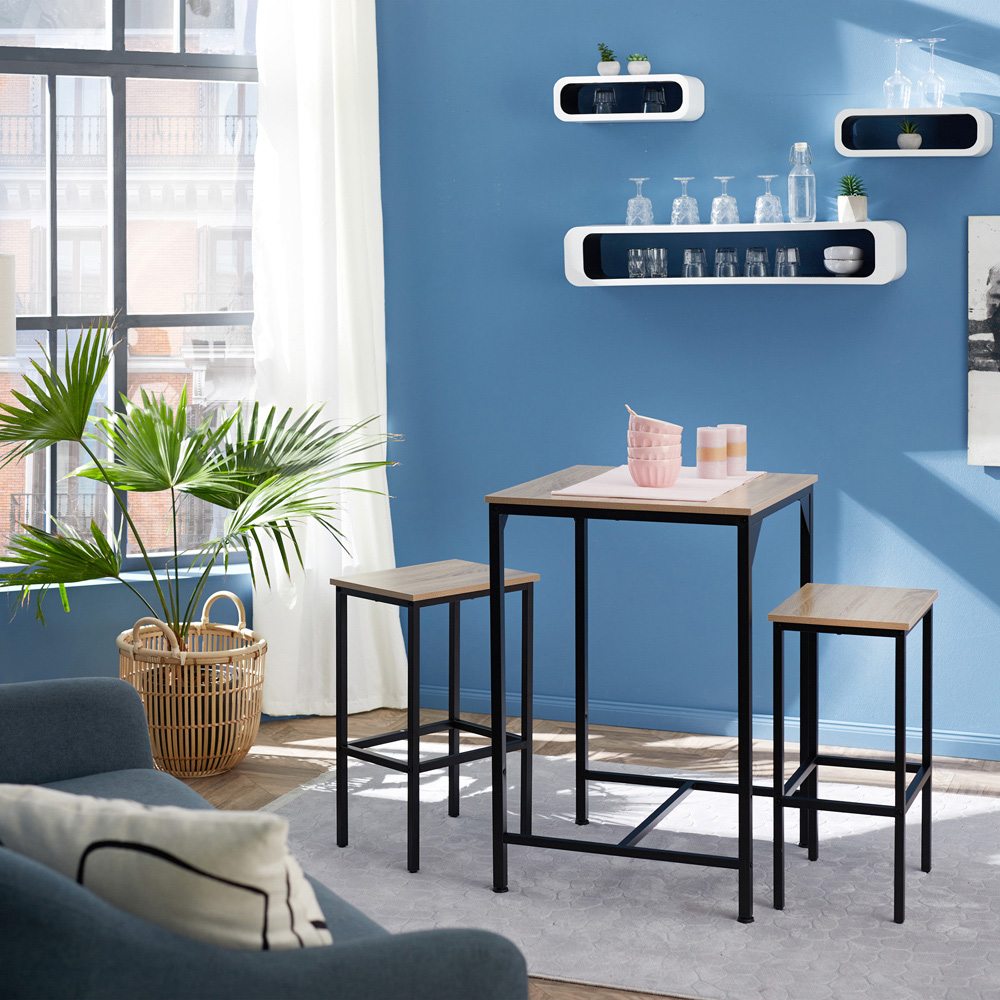 tectake 2 Seater Light Wood Oak Sonoma Bar Table with Stools Image 7