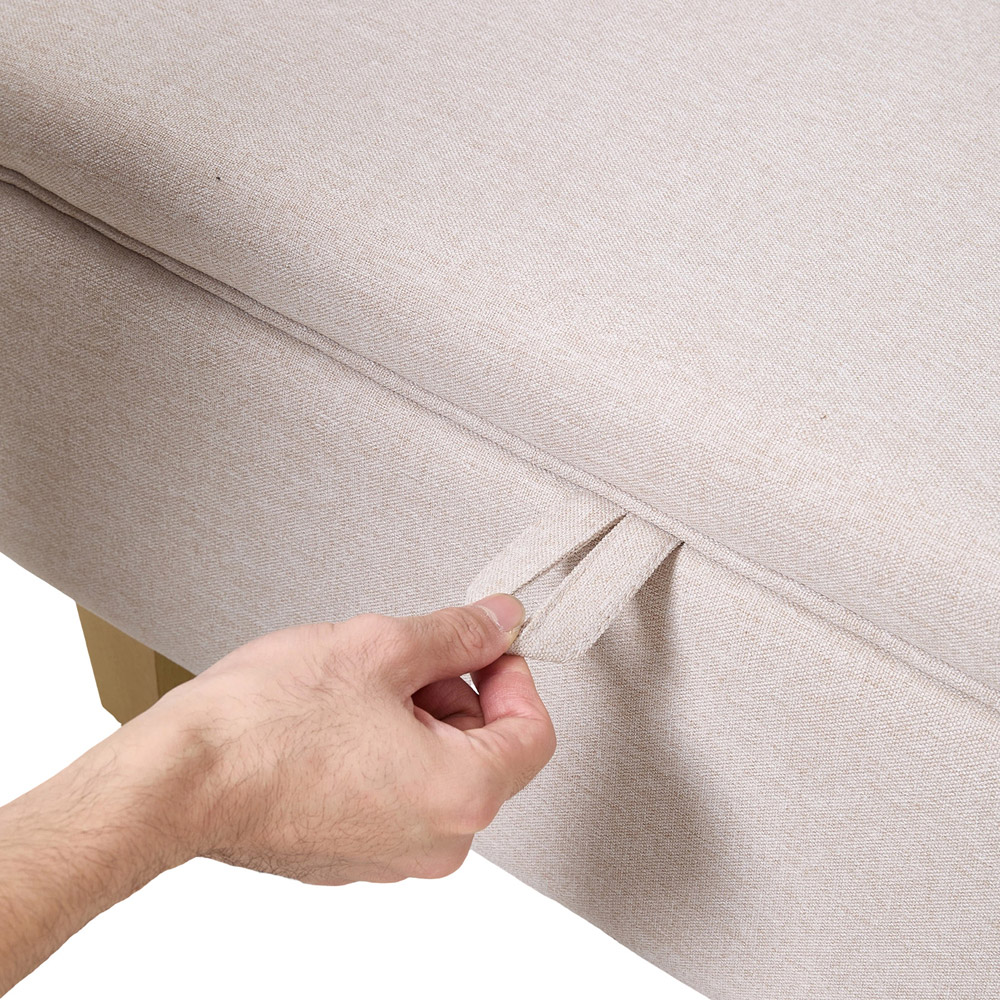 Living and Home 2 in 1 Cream Linen Upholstered Storage Ottoman Image 6