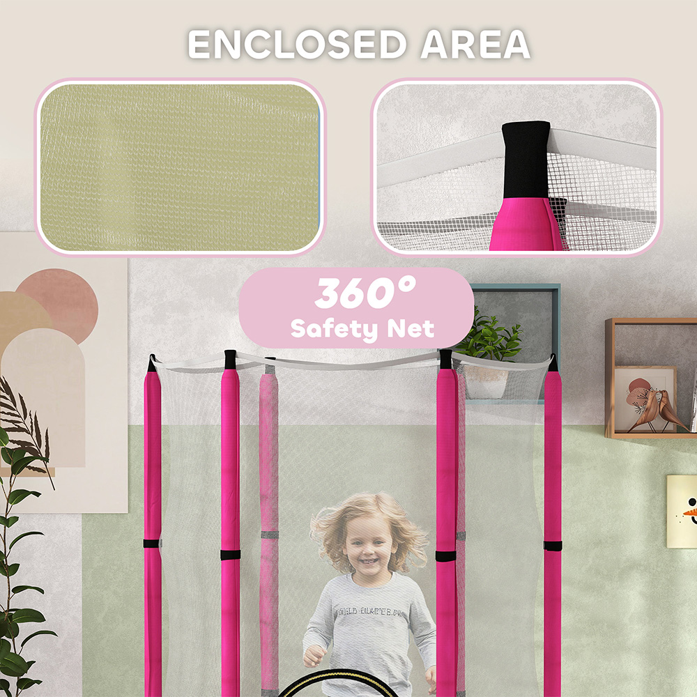 AIYAPLAY Kids 4.6ft Pink Trampoline with Enclosure Image 6