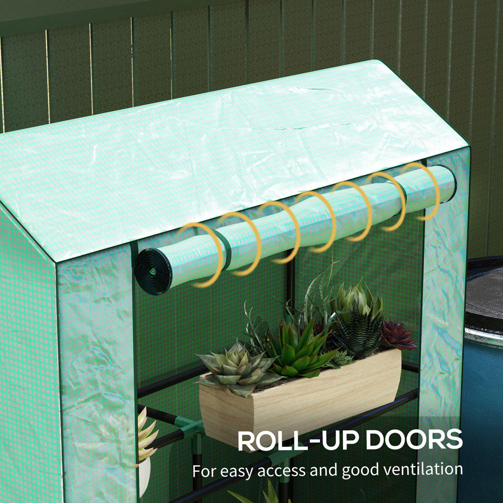 Outsunny Green 3 Shelf PE Cover 3.2 x 1.3ft Mini Greenhouse with Roll Up Door Image 6