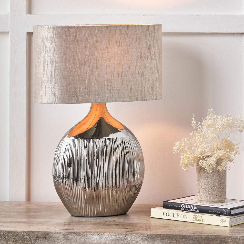 Pacific Lifestyle Gemini Silver Etched Ceramic Table Lamp Image 2