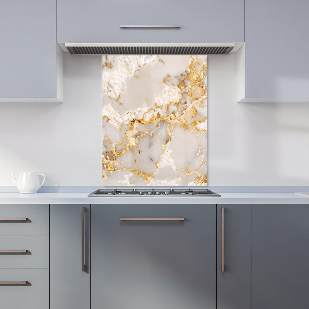 Warren Reed Designer Gold And White Quartz Effect Glass Kitchen Splashback 75 x 60cm Image 1