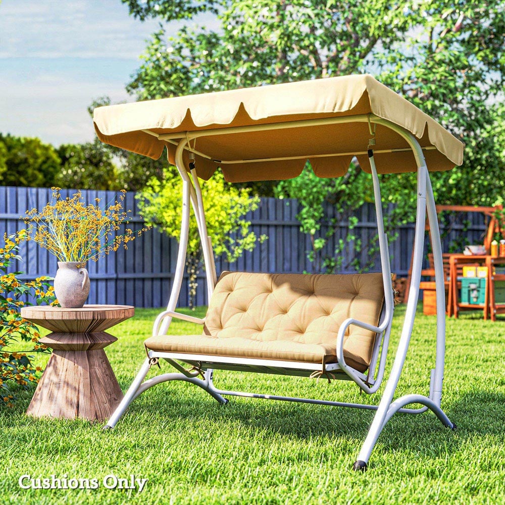 Outsunny 2 Seater Khaki Garden Bench Cushion with Ties 49 x 100cm Image 2