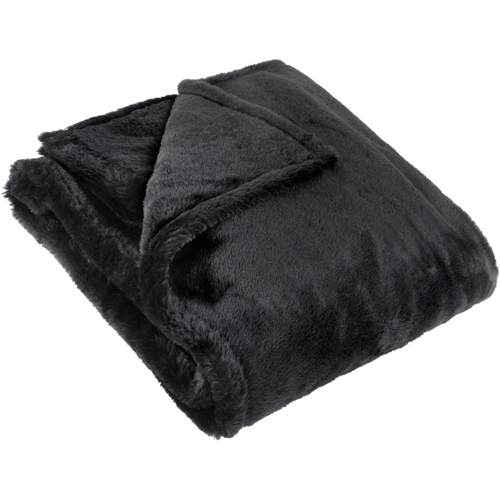 furn. Kallu Black Double-Sided Faux-Fur Throw 150 x 200cm Image 1
