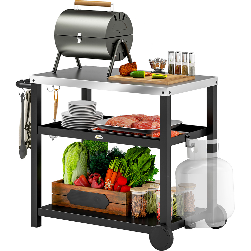 Outsunny Charcoal Grey Barbecue Table with 2 Tier Shelf Image 3
