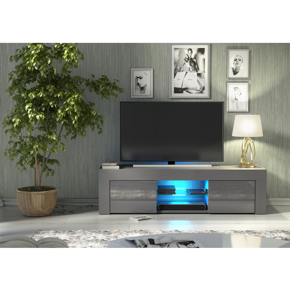 Creative Furniture Loom Dark Grey and Dark Grey Gloss 2 Door 2 Shelf TV Unit with LED Image 5