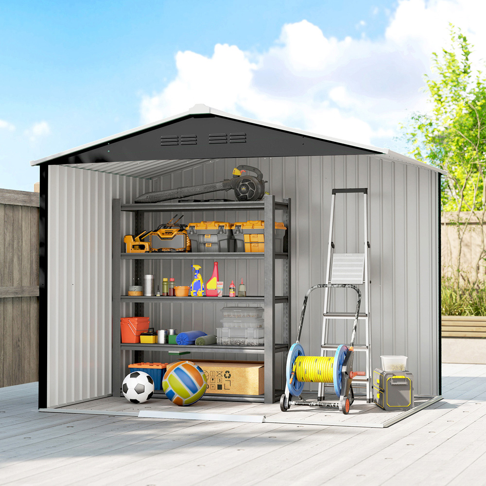Outsunny 7.4 x 5.3ft Dark Grey Galvanised Steel Garden Storage Shed Image 4