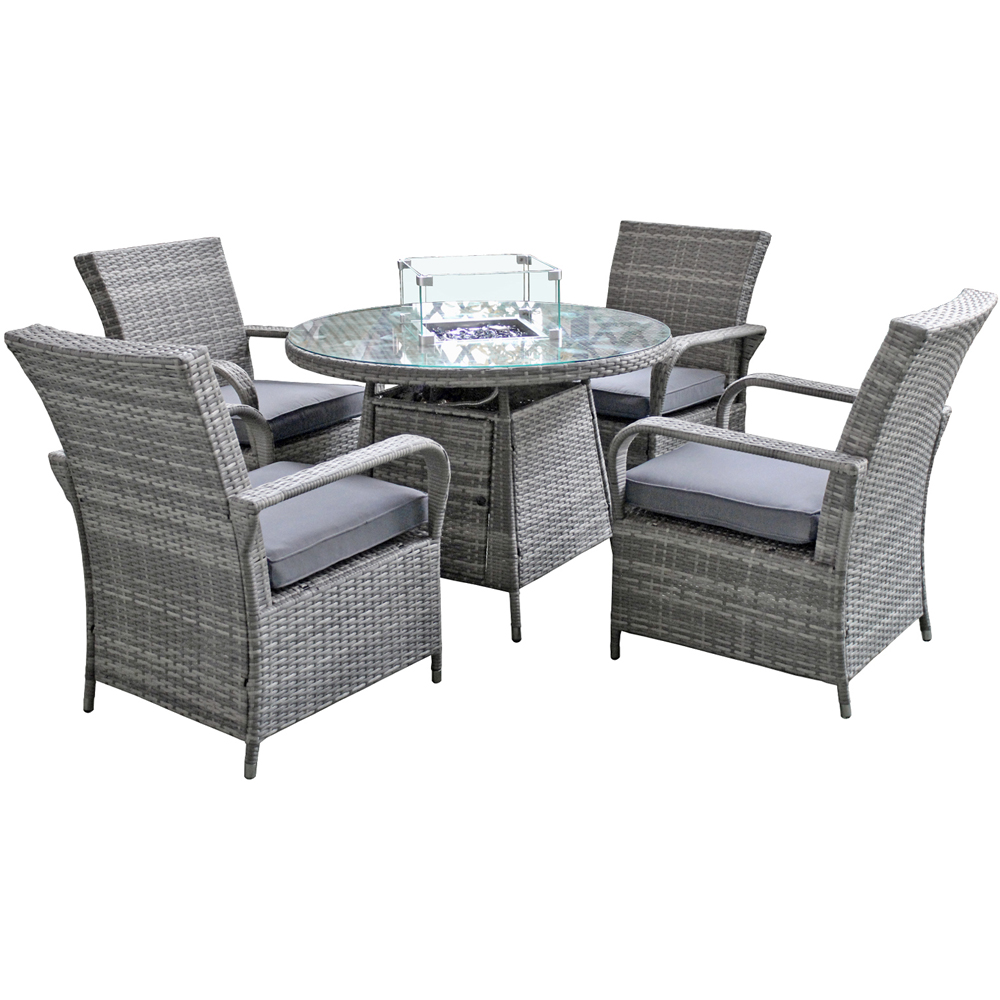 Oseasons Windsor 4 Seater Rattan Dining Set with Firepit Mixed Grey  Image 2