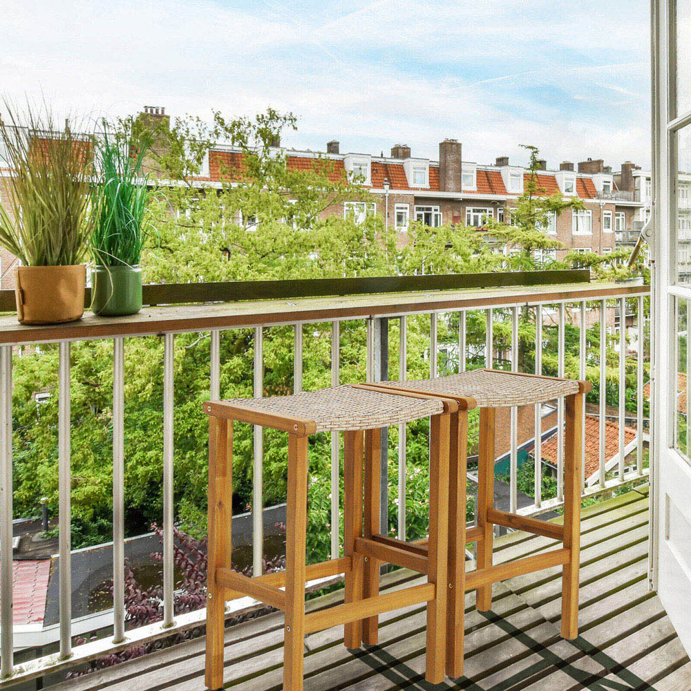 Costway Acacia Wood PE Wicker Bar Stool Set of 2 Image 4