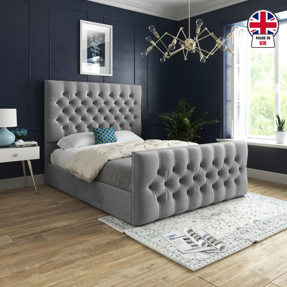 Novara Grey King Size Velvet Upholstered Bed Frame with Pleated Chesterfield Headboard Image 6