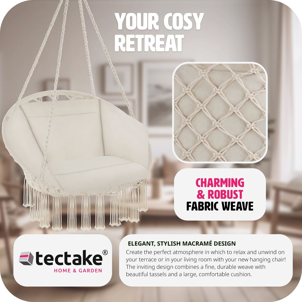 tectake Grazia Beige Swing Chair with Seat and Back Cushion Image 4