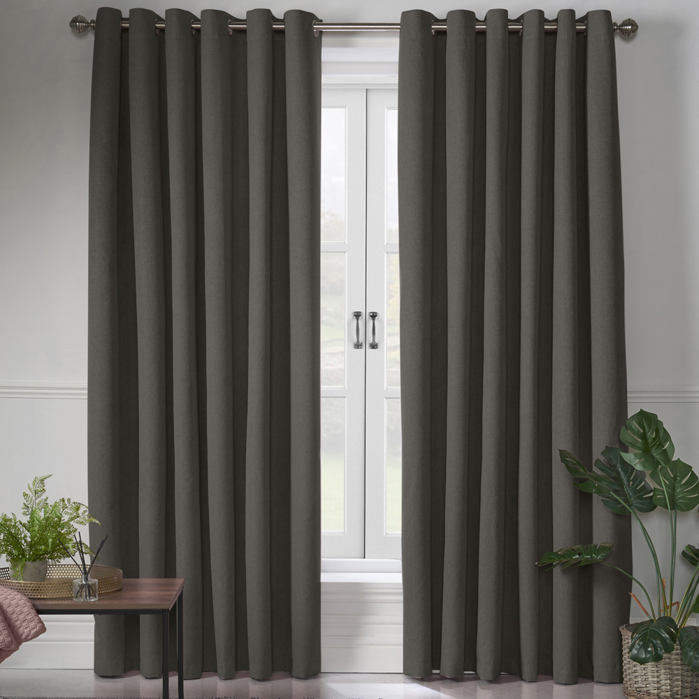 Alan Symonds Charcoal Linen Look Blackout Ring Top Eyelet Curtains 110 x 137cm Image 4