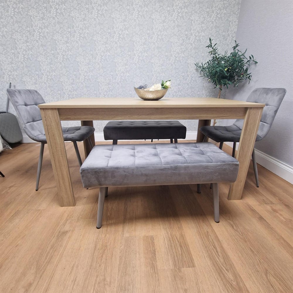 Kosy Koala 6 Seater Dining Set with Bench Oak Effect and Grey Velvet Image 5