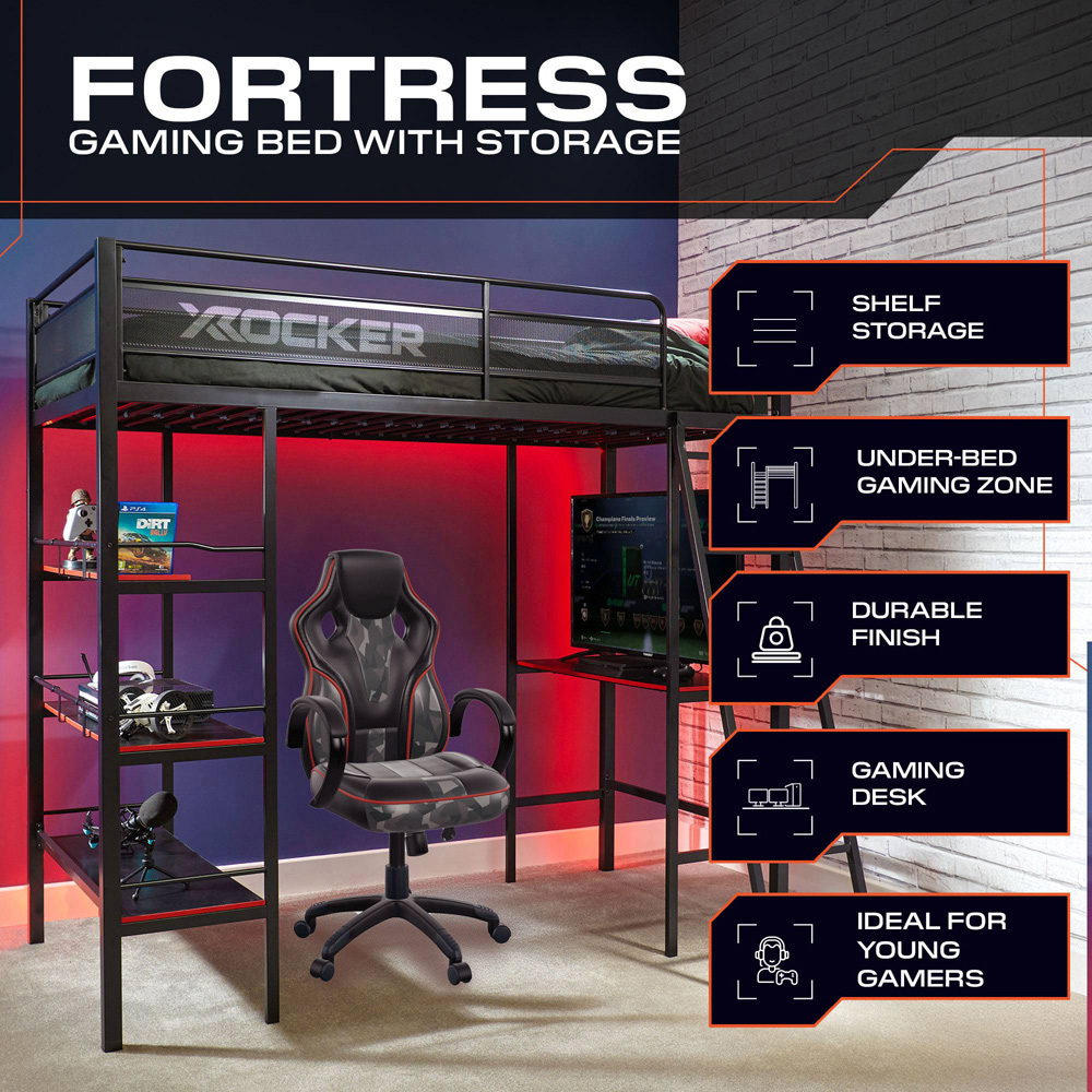 X Rocker Fortress High Sleeper Gaming Bunk Bed with Storage Image 2