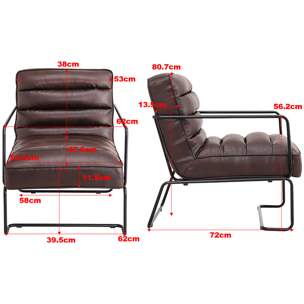 Living and Home Mid Century Brown PU Leather Armchair with Metal Base Image 7