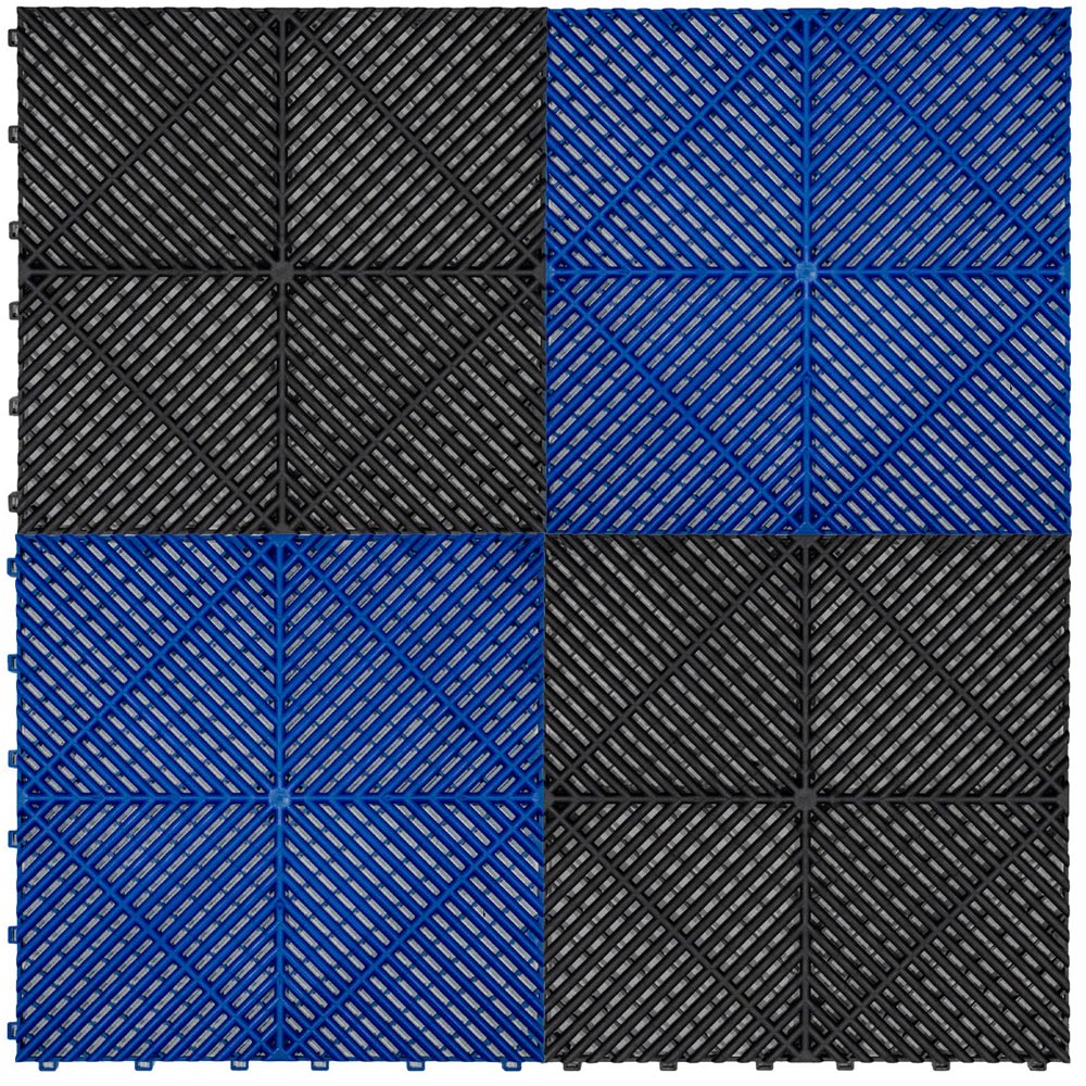 MonsterShop 60 Black and 60 Blue Vented Garage Floor Tiles with Edges and 14 Hexagon LED Light Image 4