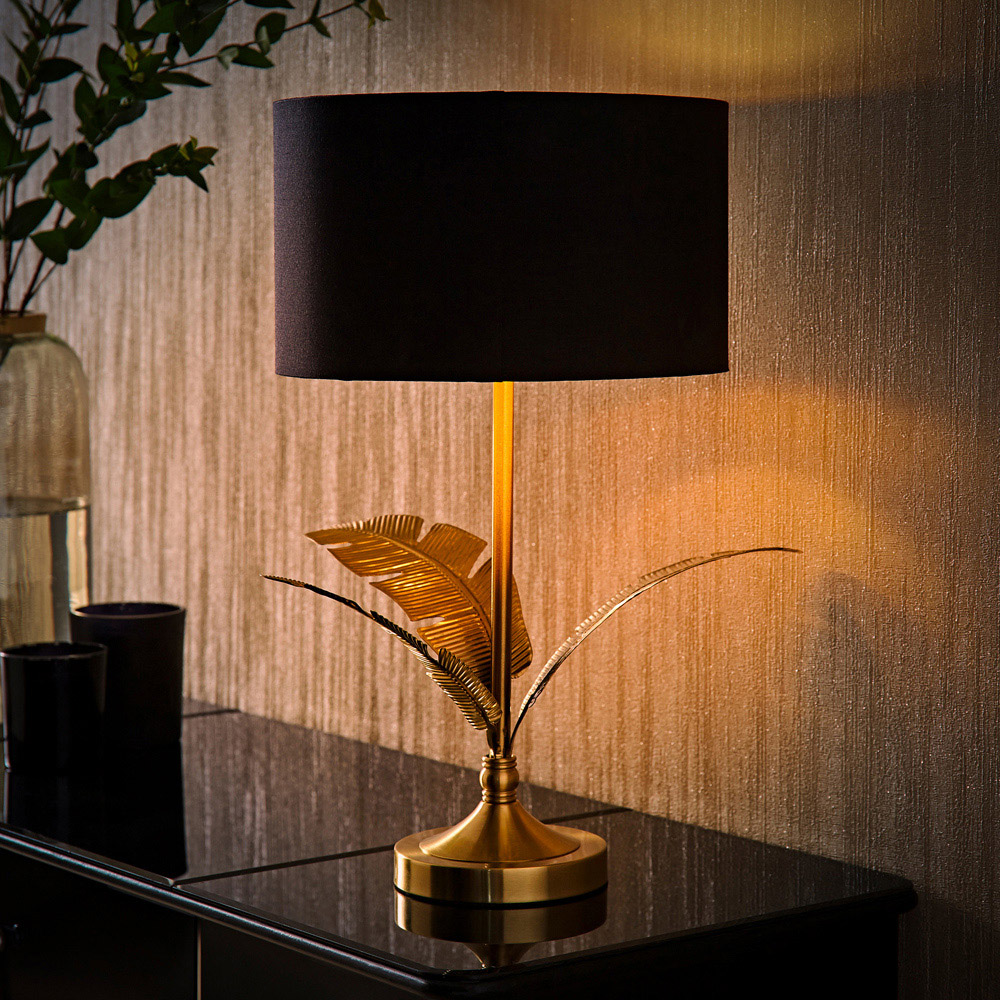 ValueLights Christina Black and Gold Palm Leaf Table Lamp and Bulb Image 6