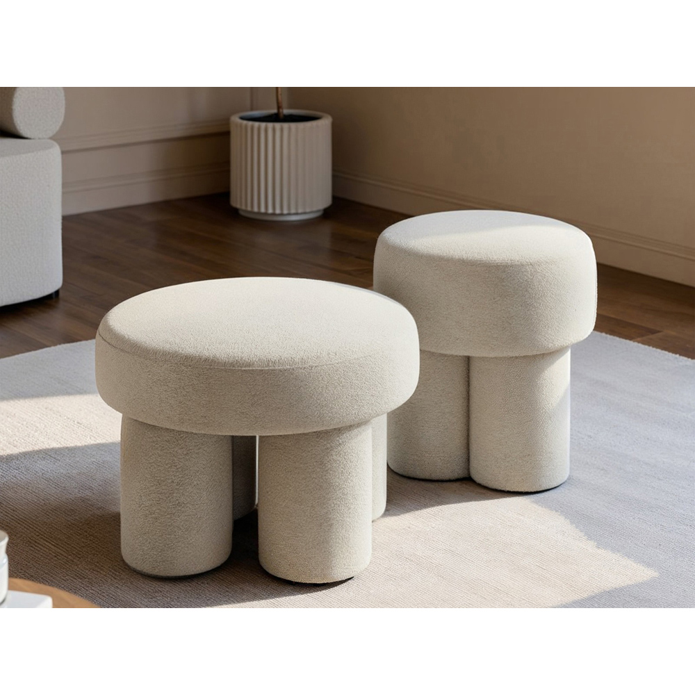 SOLACE+CO Ferro Set of 2 Beige Fabric Pouffe Image 5