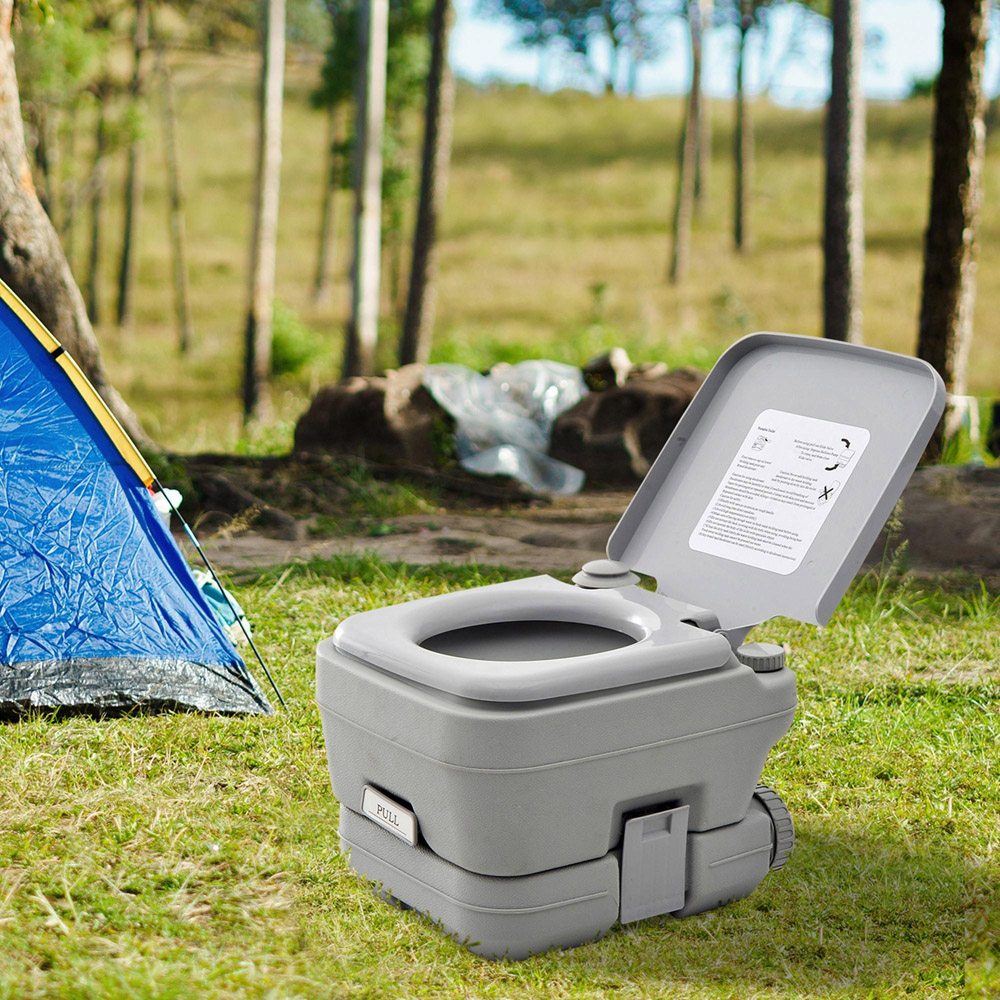 HOMCOM Grey Portable Camping Toilet with 2 Detachable Tanks 10L Image 2