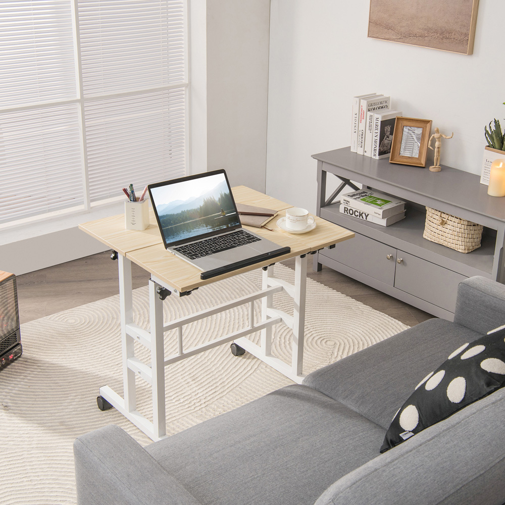 Costway Height Adjustable Workstation with Wheels Natural Image 3