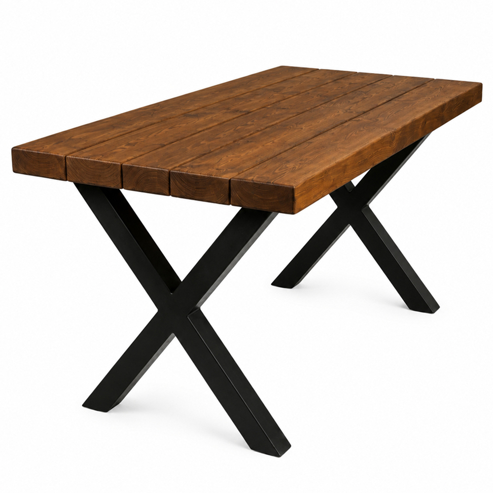 Homebase Chunky Handmade Dark Oak 4 Seater Outdoor Dining Table Image 2