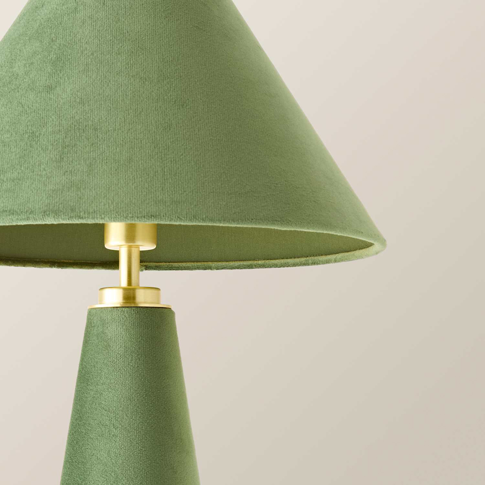 ValueLights Martha Green Velvet Conical LED Table Lamp with Bulb Image 3