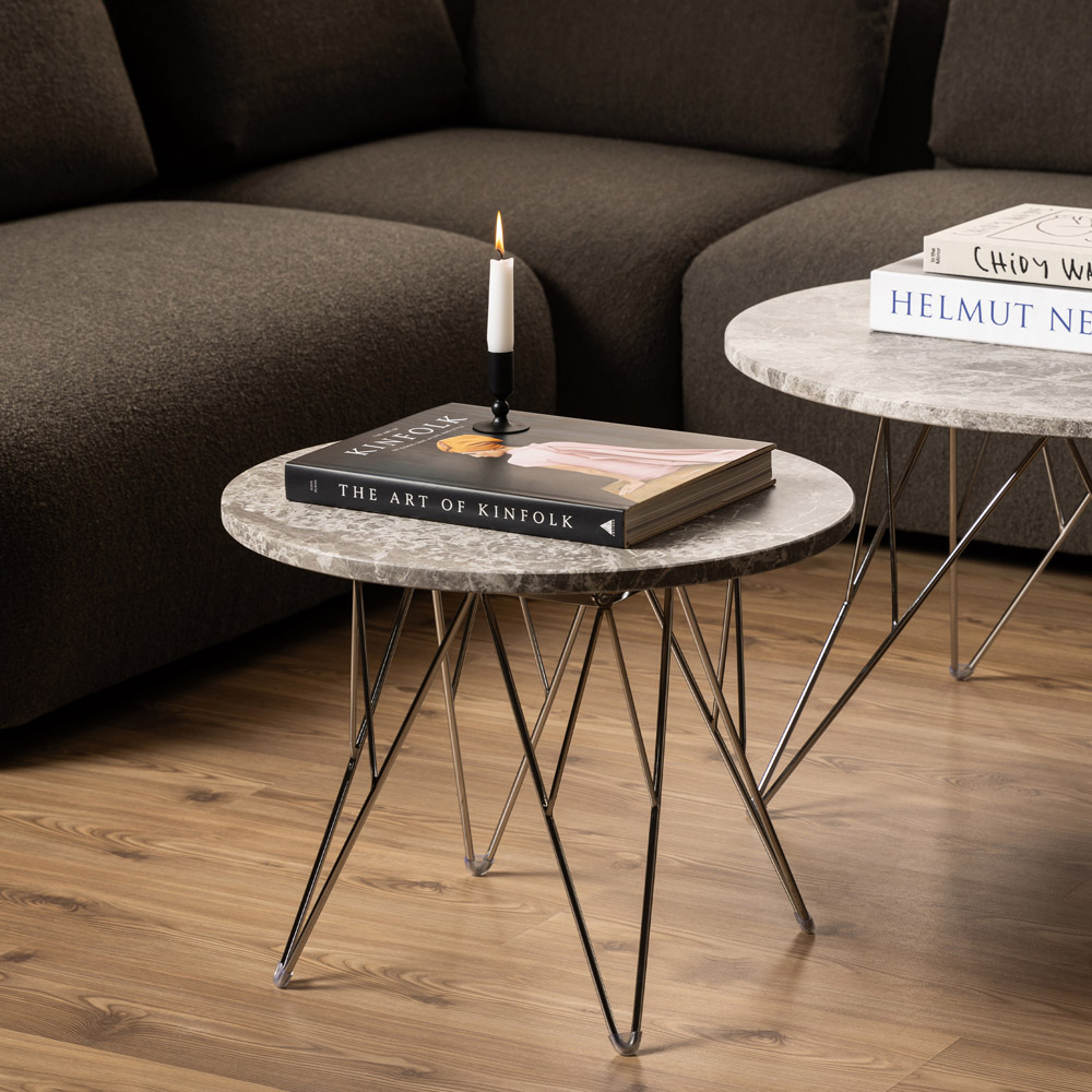 Florence Prunus Grey and Brown Marble Top Round Side Table Image 7