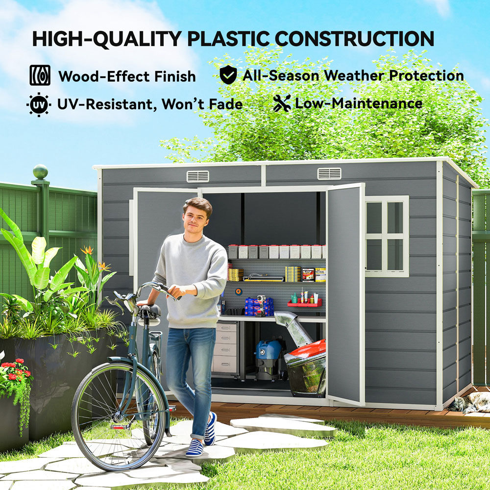 Outsunny 10 x 6ft Grey Pent Garden Shed with Built-In Floor Image 7