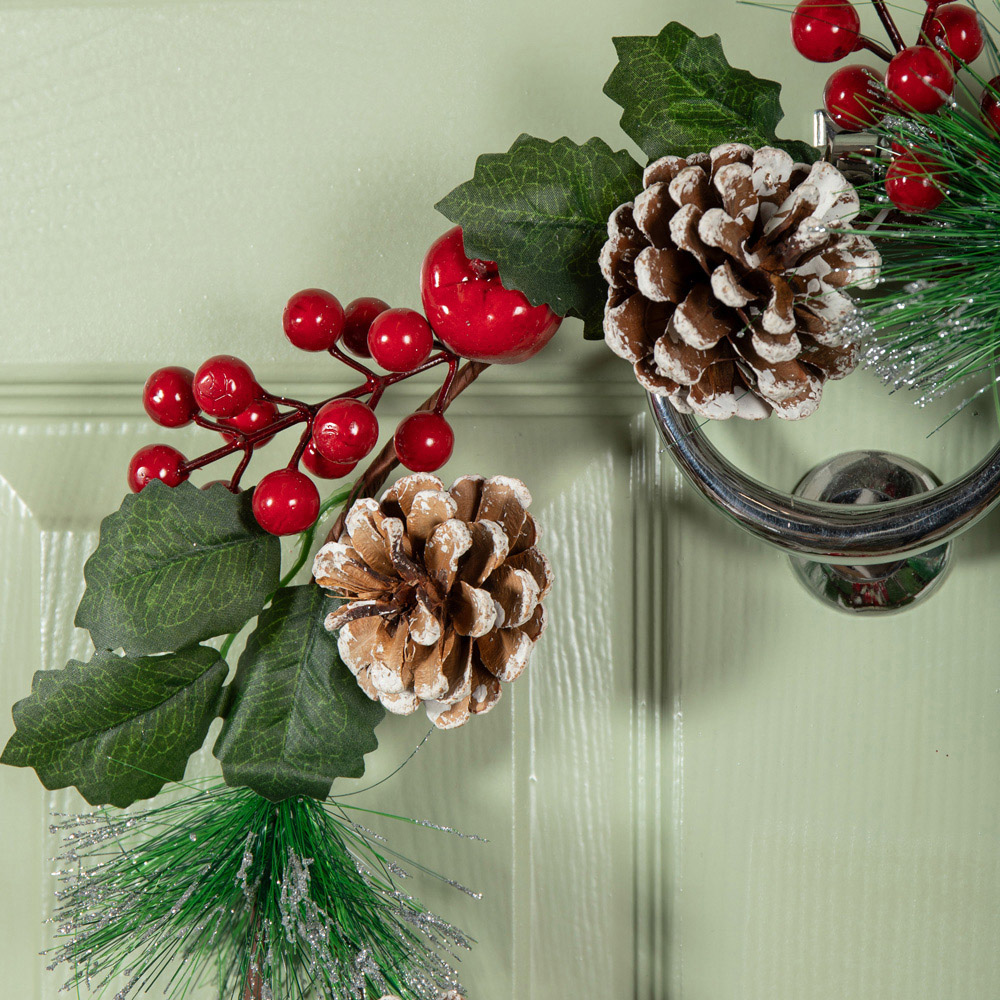 Samuel Alexander Wreath with Red Berries and Frosted Pinecones 45cm Image 3