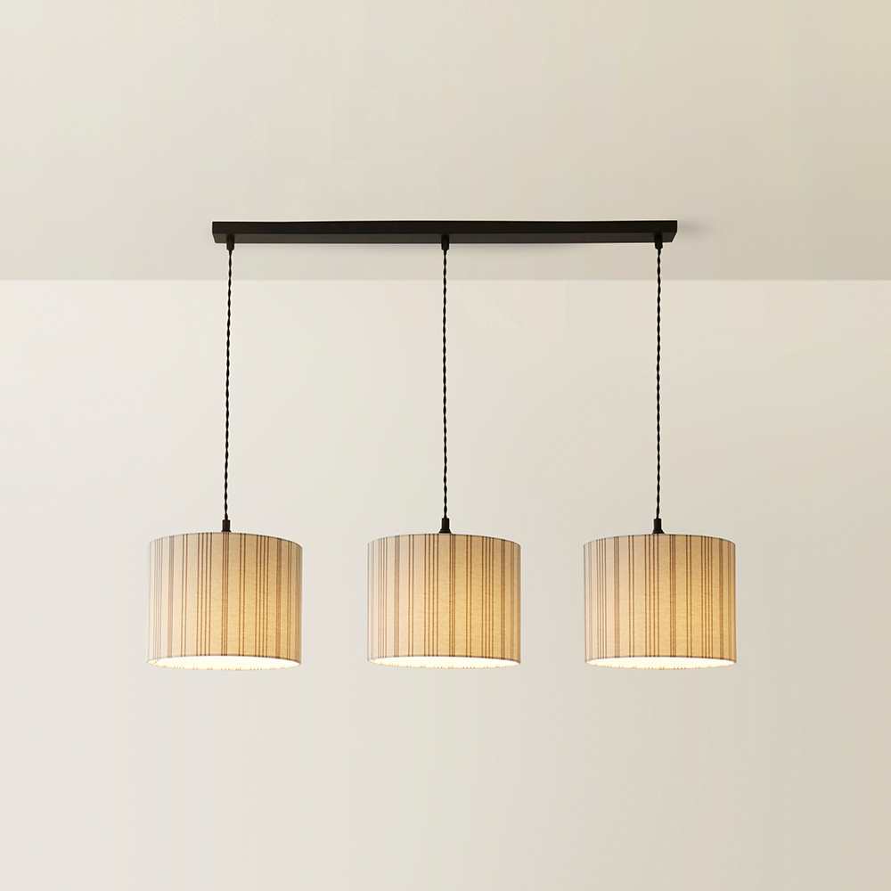 ValueLights Hallie Linen Stripe Drum Shade 3 Drop Black Diner LED Ceiling Pendant Light Image 5