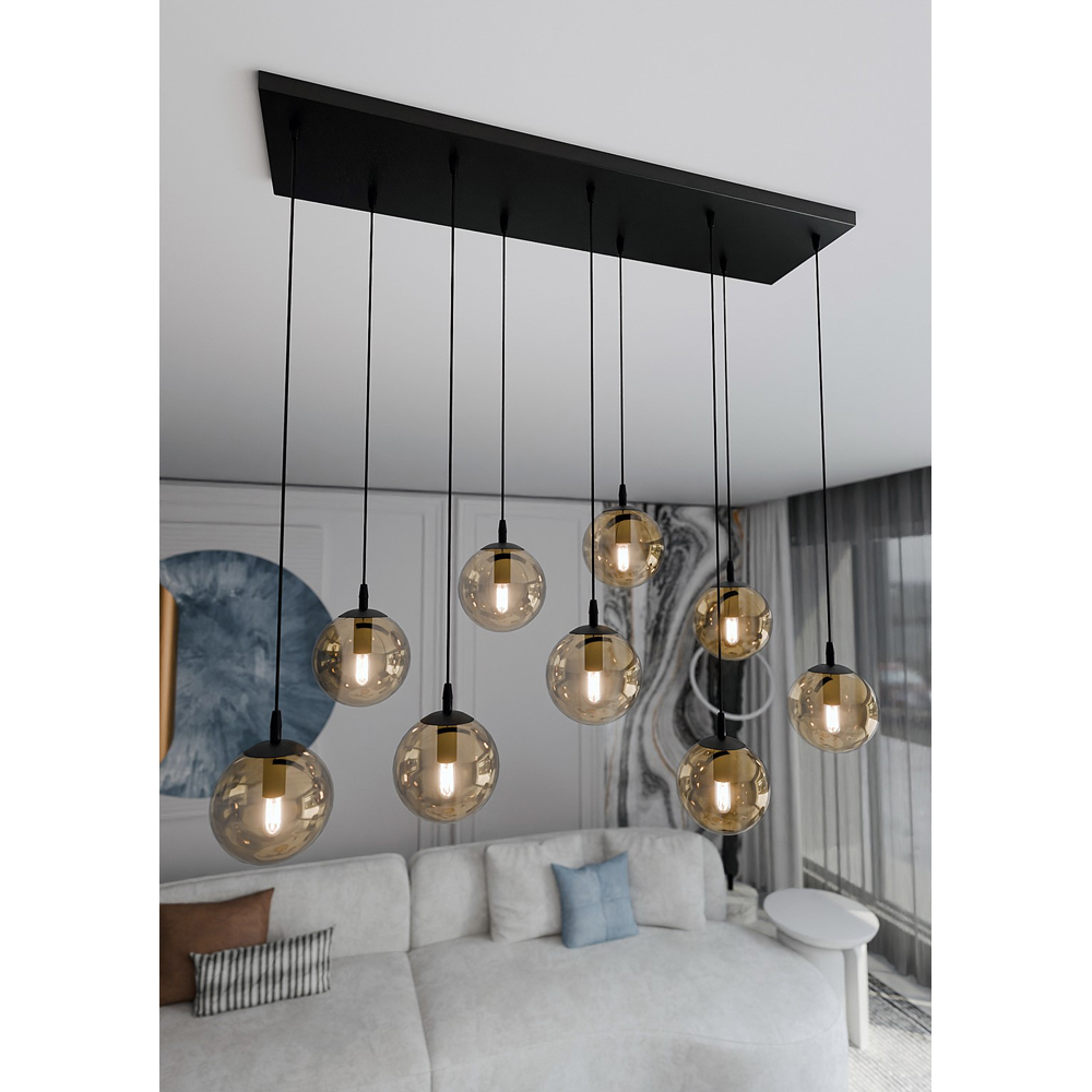 Emibig Cosmo 9 Light Amber Shade Black E14 Ceiling Pendant Light Image 6