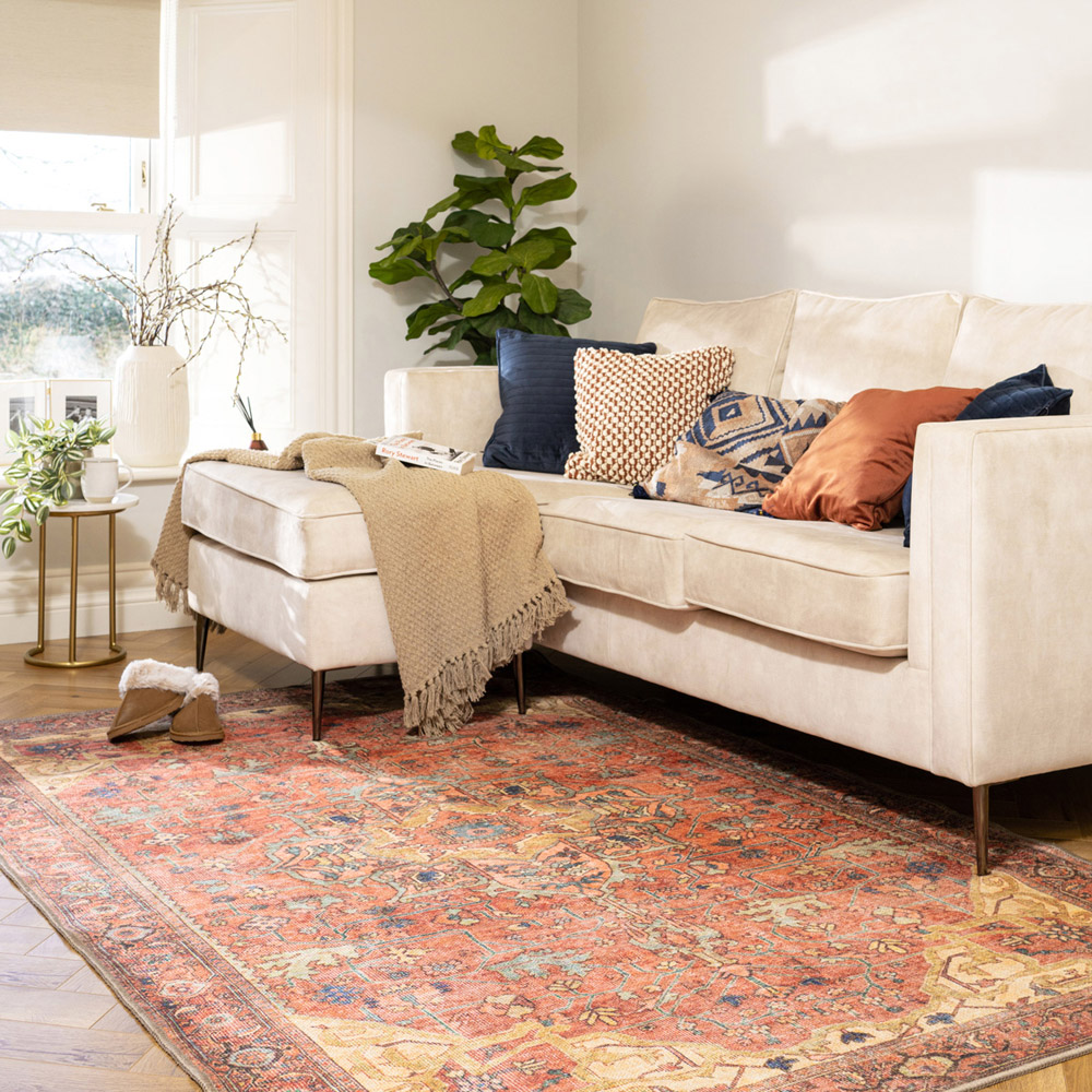 Kukoon Distressed Persian Inspired Gold Coral Washable Rug 160 x 230cm ...