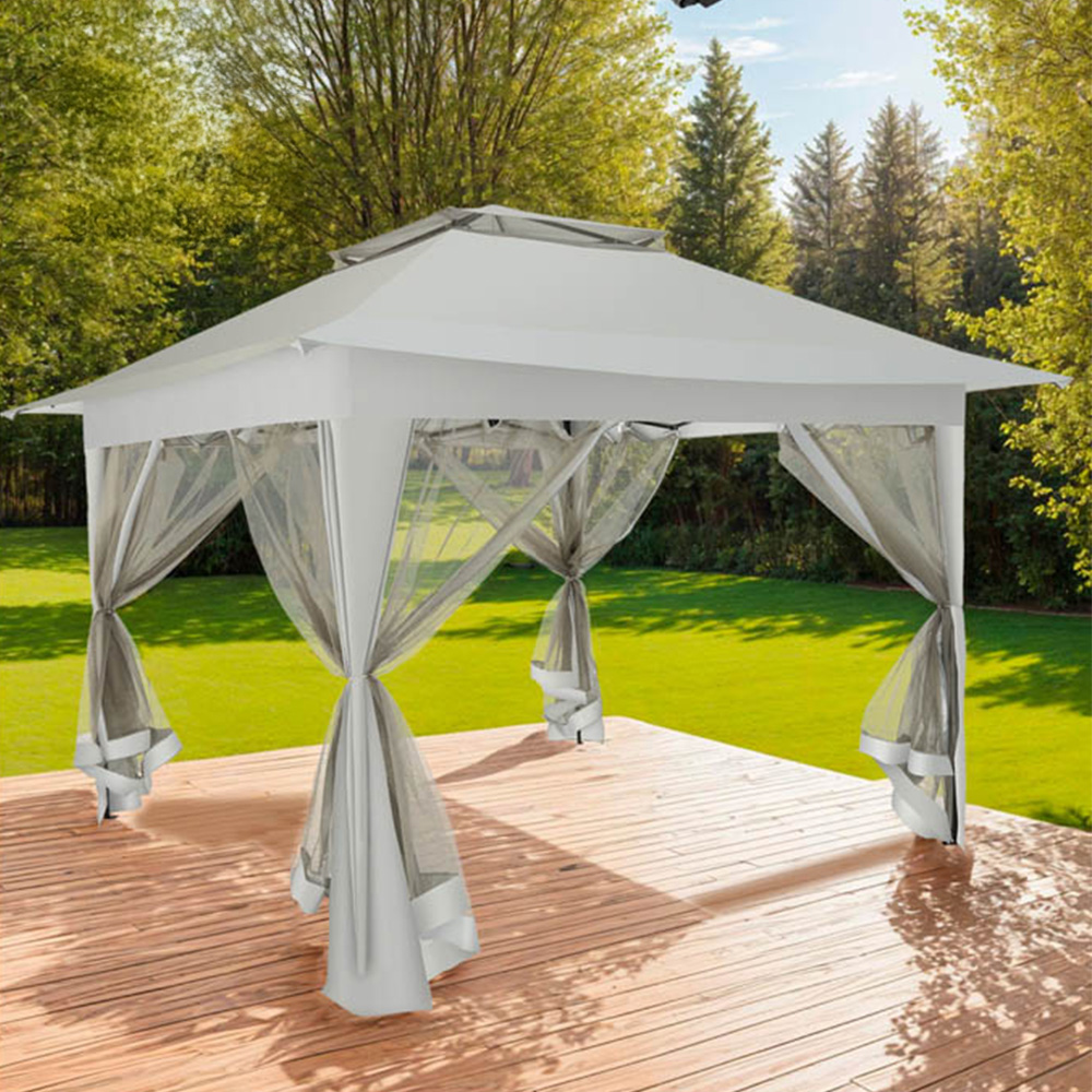 tectake Carabobo 3.64 x 3.64m Grey 4 Side Panel Gazebo Image 1