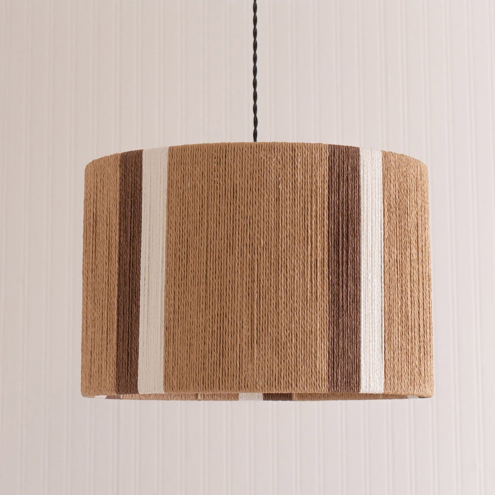 ValueLights Erica Natural Rattan Stripe Drum Ceiling Pendant Lamp Shade Image 3