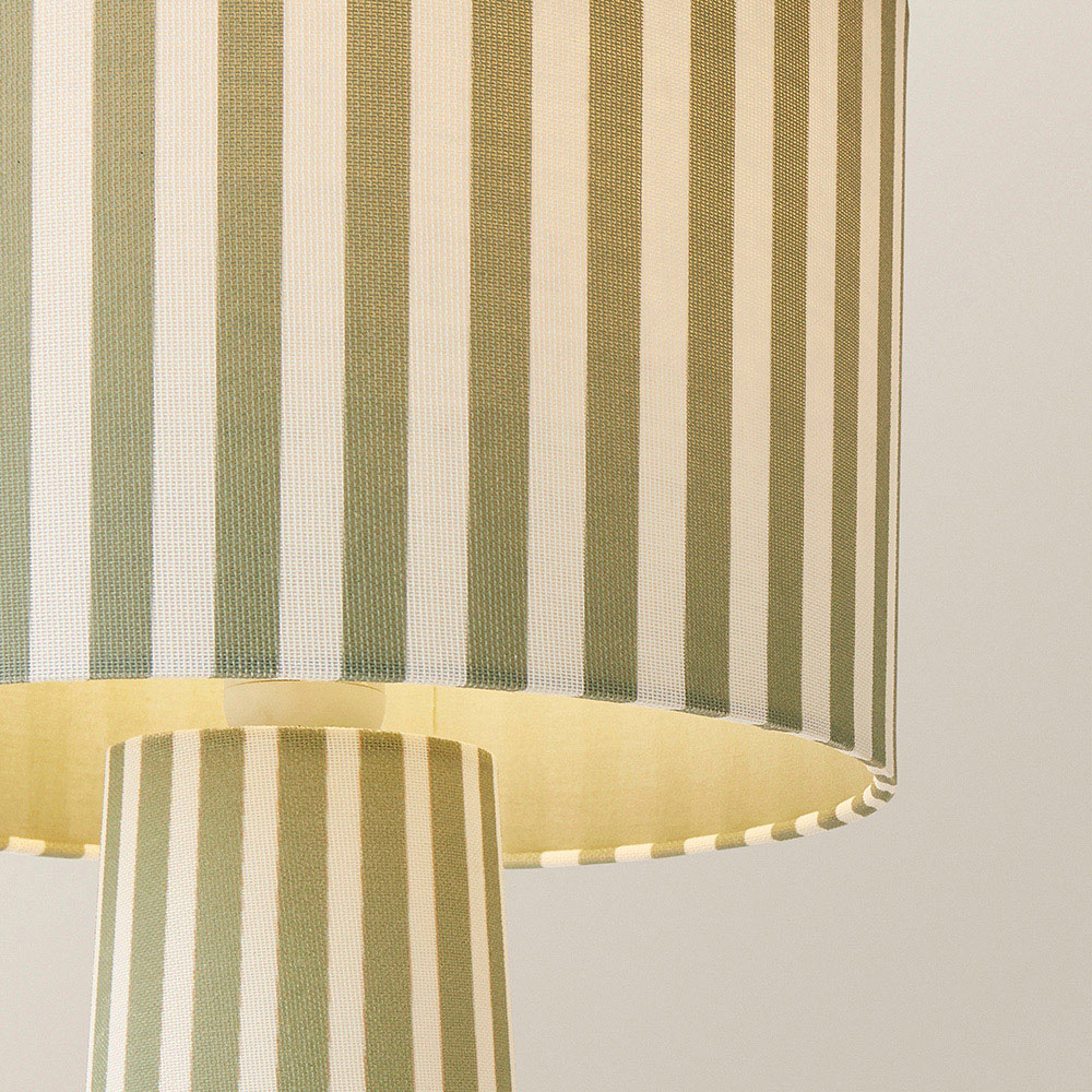 ValueLights Thorley Green and Cream Stripe Drum Shade Full Fabric LED Table Lamp Image 3