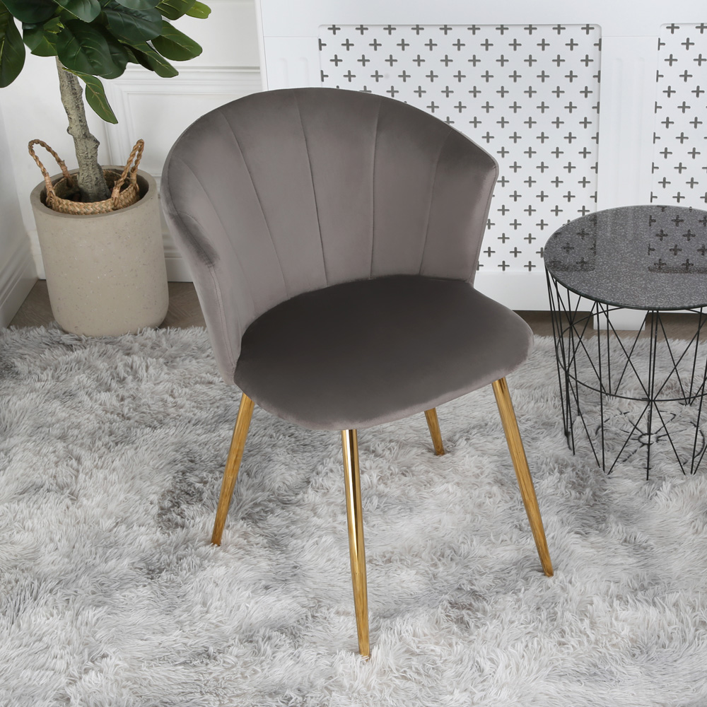 Home Garden Direct Mill Set of 2 Grey Velvet Dining Chairs with Golden Legs Image 8