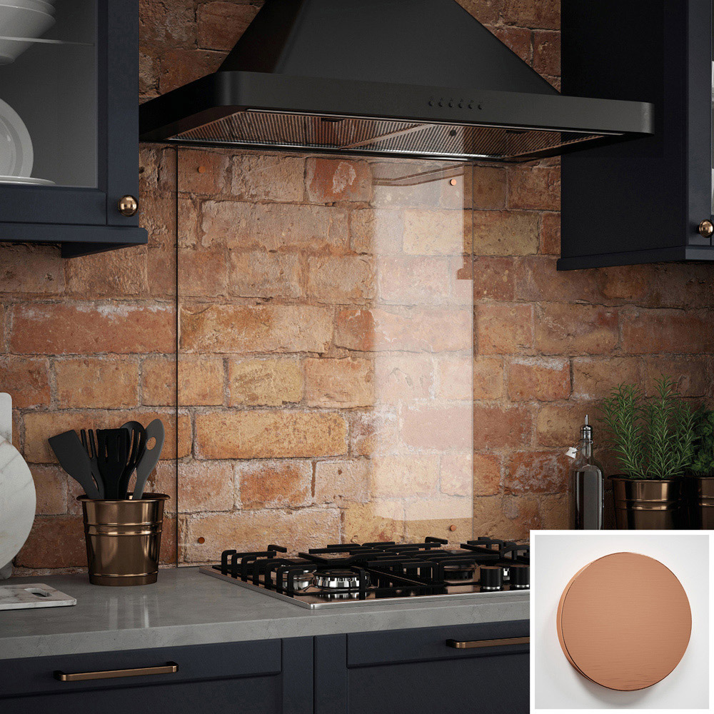 Clear Glass Kitchen Splashback with Brushed Copper Caps 600 x 750 x 6mm Image 3