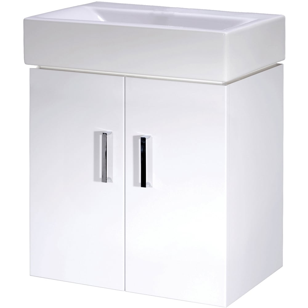 nuie Mayford 2 Door Gloss White Wall Hung Vanity Unit with Ceramic Basin 450mm Image 1